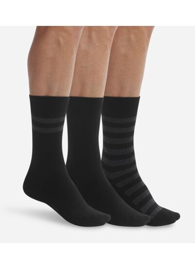 Lot de 3 paires de chaussettes homme Noir à rayures Dim Coton Style