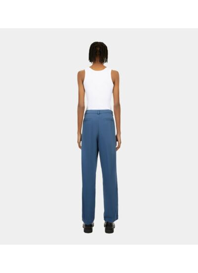 Pantalon Bleu Marine En Coton Et Lin Avec Pinces