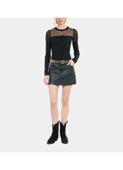 Pull En Maille Ajourée Noir Femme