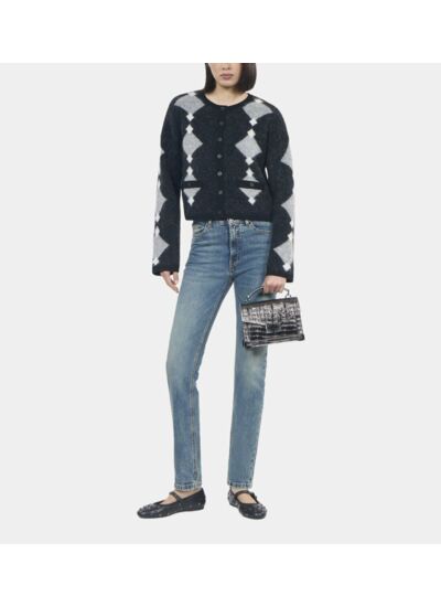 Cardigan En Alpaga À Losanges Gris Femme