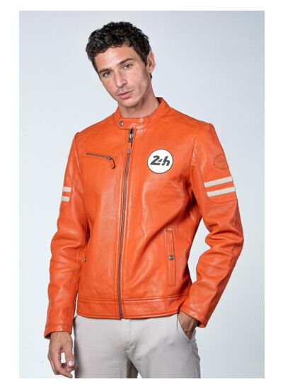 Blouson cuir 24H le mans Erwan orange