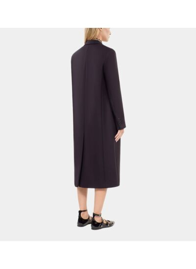 Manteau Long En Laine Mélangée Bleu Marine Femme