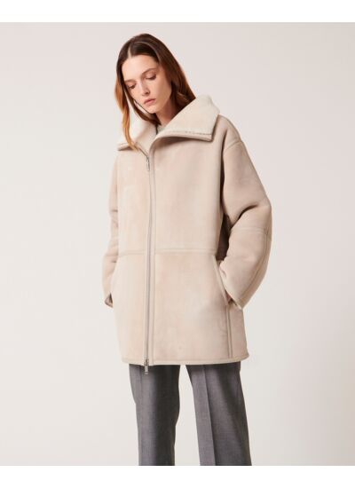 Manteau Maya Ecru en cuir
