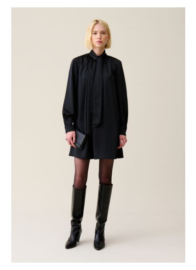 Robe fluide col lavallière noir