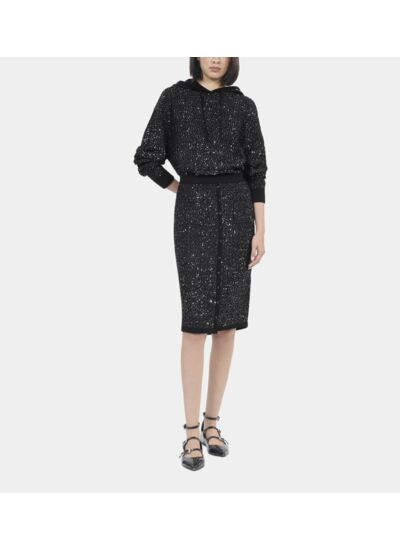 Jupe Mi-Longue À Sequins Noire Femme