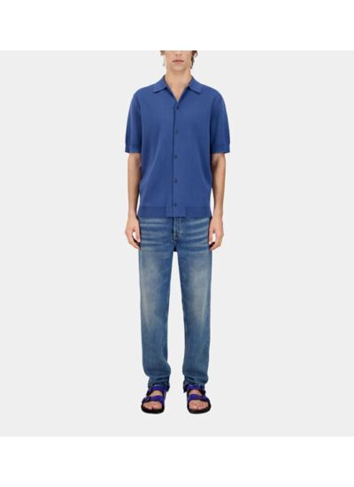 Chemise Bleue Manches Courtes En Maille Homme