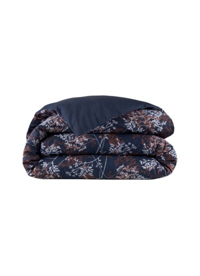 Lacoste - Housse de couette en satin de coton lavé bleu, L Botanic