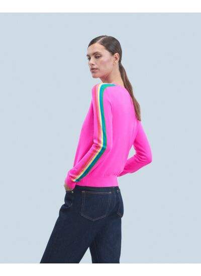 Pull Col Rond Bandes Manches Multicolore
