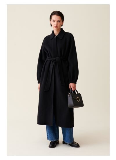 Manteau long ceinturé marron