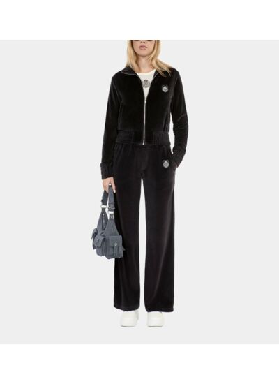 Jogging Logo En Velours Noir Femme