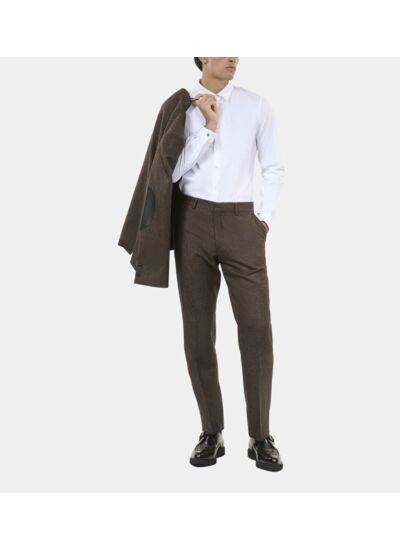 Pantalon De Costume En Laine Mélangée Marron Homme