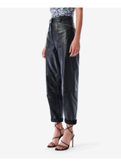 Pantalon Droit En Cuir Vernis Cabir