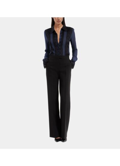 Chemise En Soie Bleu Marine Femme