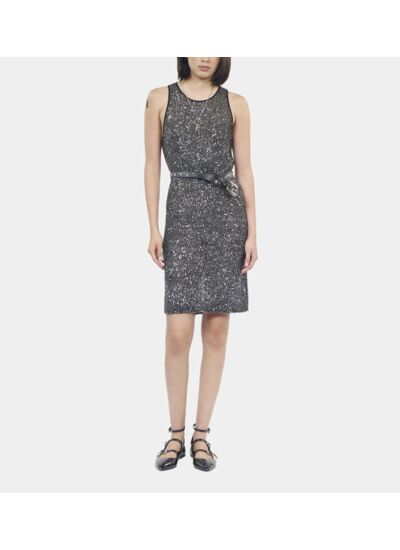 Robe Courte À Sequins En Maille Noire Femme