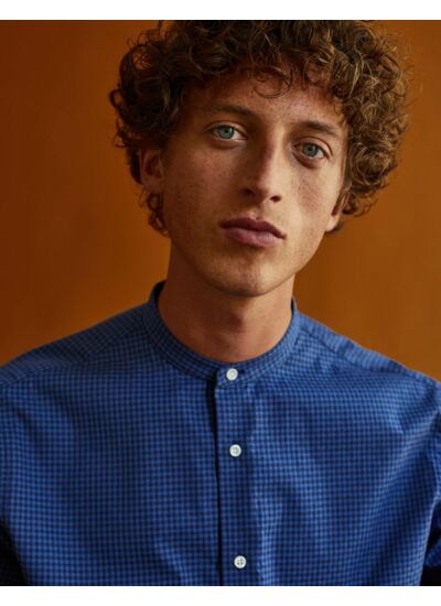 Chemise Contemporaine en jacquard à carreaux bleus