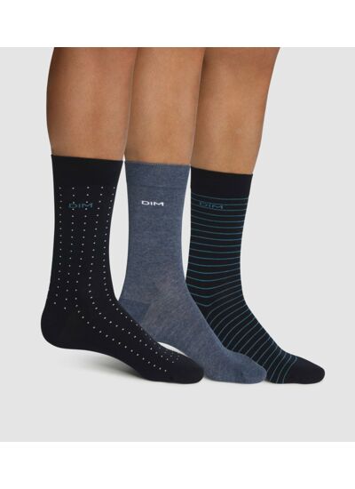 Lot de 3 paires de chaussettes homme coton rayé pois Bleu Coton Style