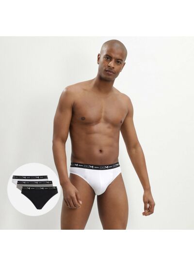 Lot de 3 slips noir, gris et blanc Homme en coton stretch