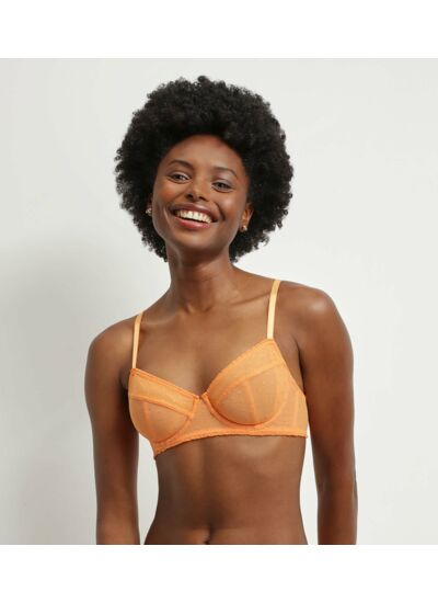 Soutien-gorge à armatures en tulle orange et pois lurex Shiny Mesh
