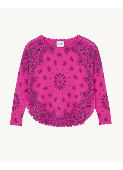 Pull Mela Bandana Bico Pull Cachemire Col Rond Imprimé, 2 fils