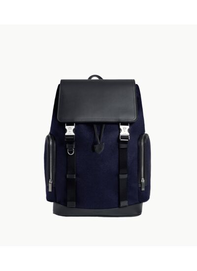 Sac à dos à rabat Maurice en feutre de laine et cuir lisse