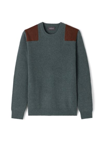 Ras de cou côtes perlées patch daim épaules - Homme - VERT RIVAGE