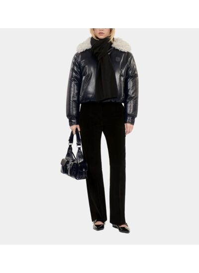Doudoune Effet Cuir Noire Femme