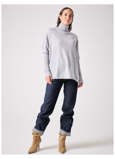 Pull poncho col roulé cachemire Margareth ACIER