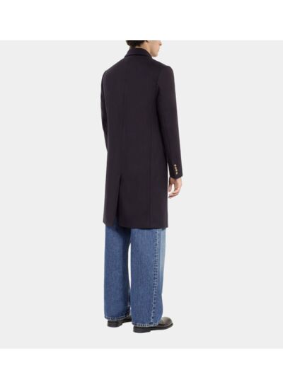 Manteau Long En Laine Mélangée Bleu Marine Homme
