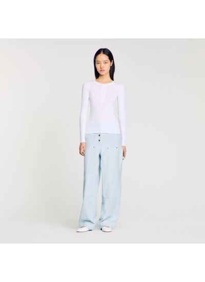 Pull côtelé à col tunisien