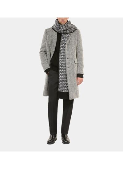 Manteau Long Chevron Noir Et Blanc Homme