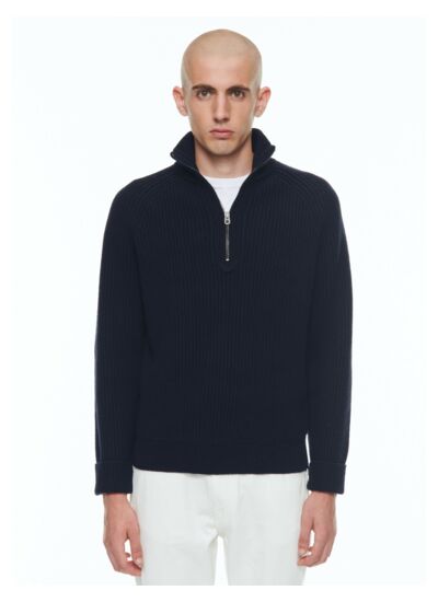 Pull côtelé à col camionneur en laine