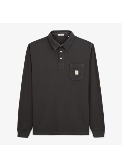 Polo manches longues Logano gaufré gris anthracite