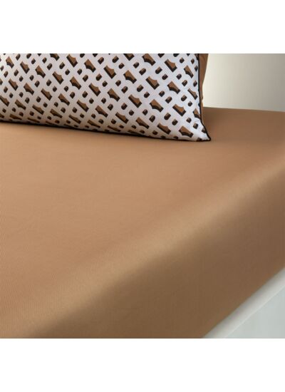 BOSS Home - Drap housse en satin de coton marron, B Monogram