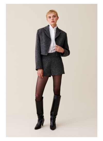 Veste tweed gris laine mélangée