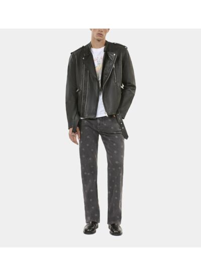 Blouson Biker En Cuir Noir Homme