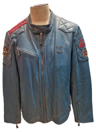 Blouson cuir 24 H Le Mans Duff4 ocean blue