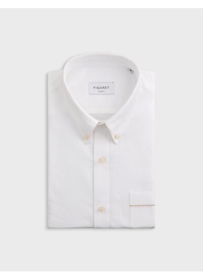 Chemise armand col prodigieux boutonné avec poche en oxford selvedge uni blanc