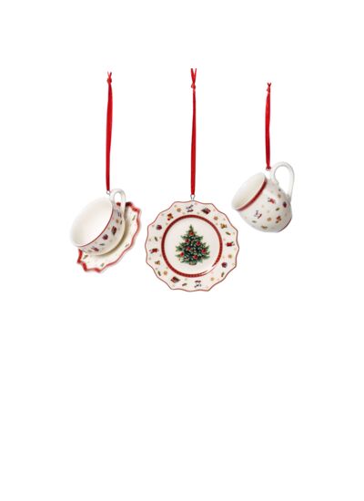 Toy’s Delight Decoration ornements ensemble de vaisselle, blanc/rouge, 3 pièces, 6,3 cm