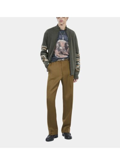 Cardigan En Laine Mélangée Kaki Homme