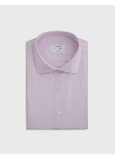 Chemise col italien en façonné uni rose