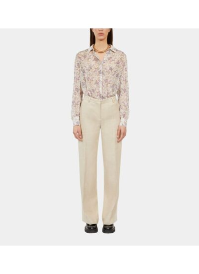 Pantalon Tailleur Écru En Lin Femme