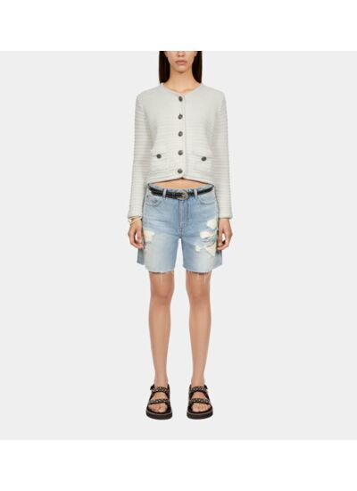 Cardigan Écru En Maille Torsadée Femme
