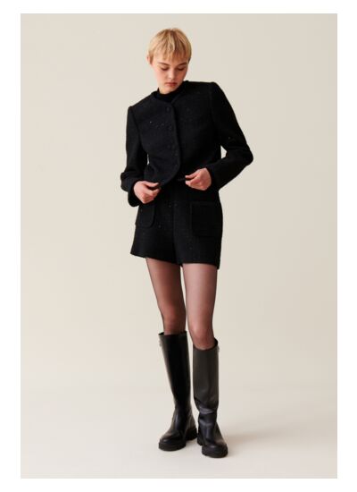 Veste droite noire tweed