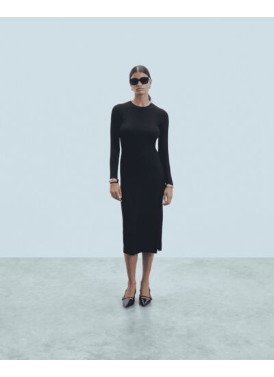 Robe Longue Manche Longue à Cotes Fendue