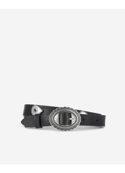 Ceinture Fine Cloutée En Cuir Noir