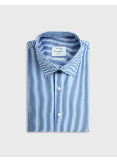 Chemise col figaret en popeline rayée bleu