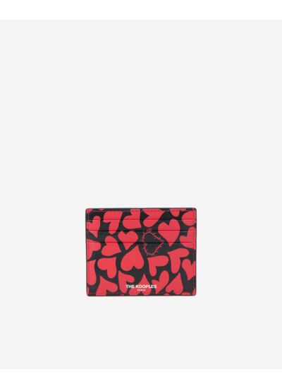 Porte Cartes Imprimé Cœurs En Cuir Noir