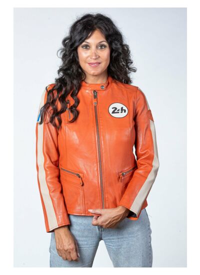Blouson Cuir 24h Le Mans Femme Amanda orange