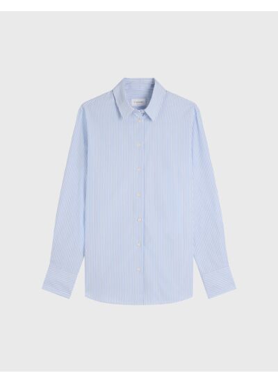 Chemise marion en popeline rayée bleu clair