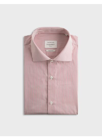 Chemise col italien en popeline rayée rose